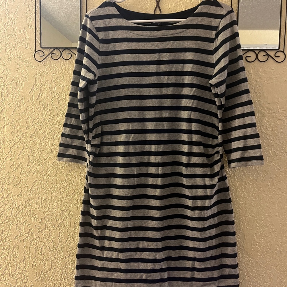GAP Maternity Black and Gray Striped Long Sleeve Dress